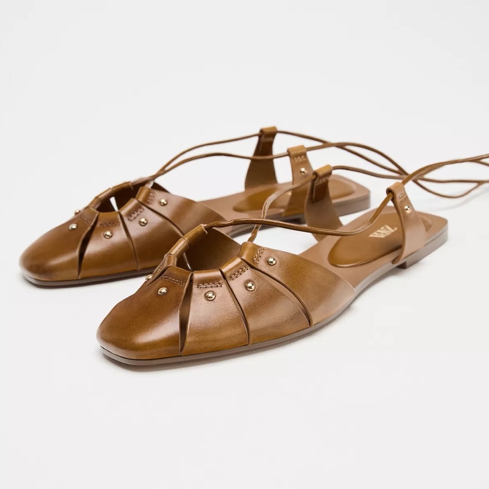 ZARA LEATHER TIED CAGE SANDALS